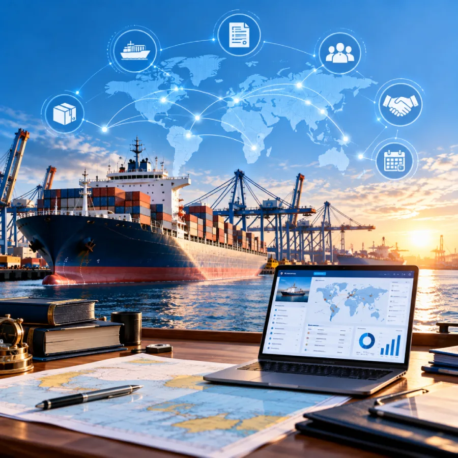 Container ship representing the global maritime industry